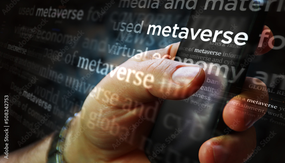 News titles on screen in hand with Metaverse 3d illustration News titles on screen in hand with Metaverse 3d illustration