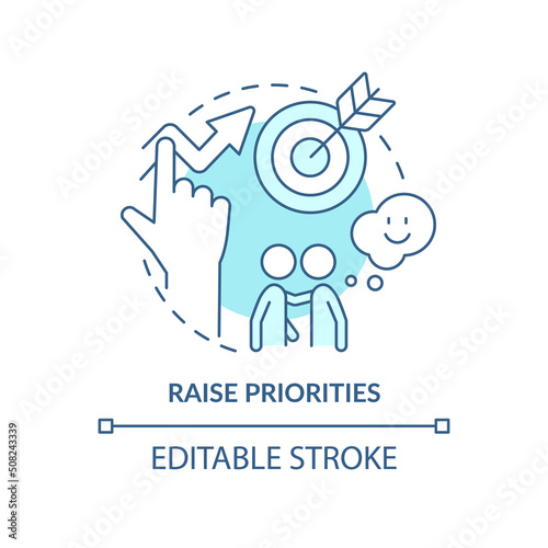 Raise priorities turquoise concept icon. Communication part abstract idea thin line illustration. Increase productivity. Isolated outline drawing. Editable stroke. Arial, Myriad Pro-Bold fonts used
