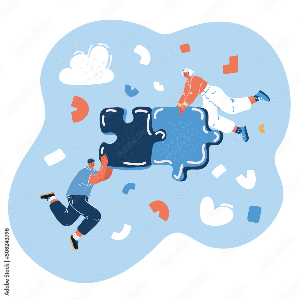 Vector illustration of people flying in the sky with puzzle get together. Vector illustration of people flying in the sky with puzzle get together.
