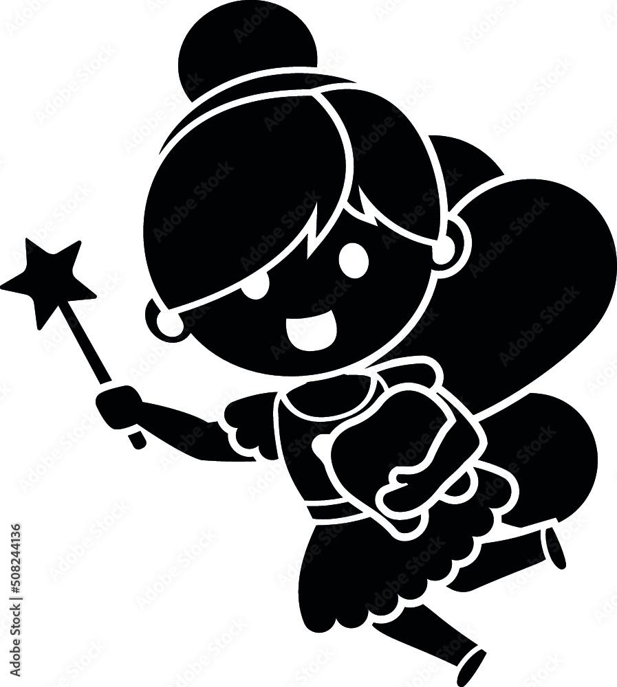 Cartoon Fairy Wings Wand Wing Sprite Pixie Fairies Black and White Vector Design Illustration