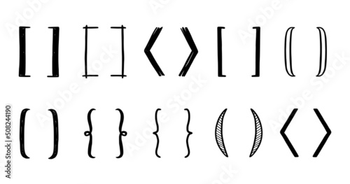 Hand drawn bracket, parenthesis element. Doodle sketch bracket for text, qoute decoration. Line, curly parenthesis shape. Vector illustration.