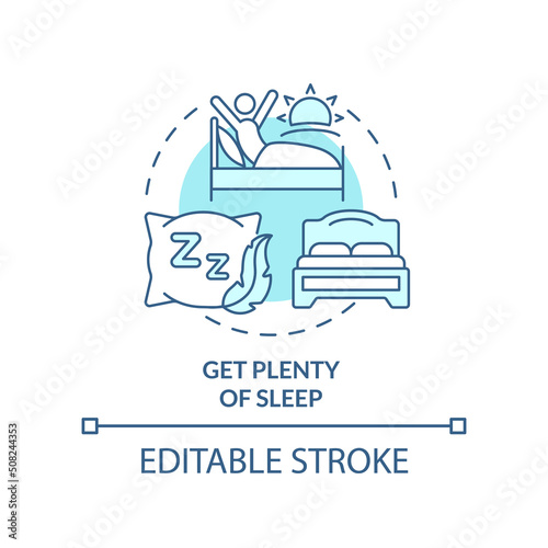 Get plenty of sleep turquoise concept icon. Get rest to stay energized. Road trip tip abstract idea thin line illustration. Isolated outline drawing. Editable stroke. Arial, Myriad Pro-Bold fonts used
