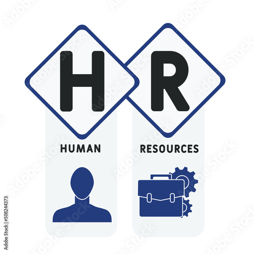 HR - Human Resources acronym. business concept background. vector illustration concept with keywords and icons. lettering illustration with icons for web banner, flyer, landing pag