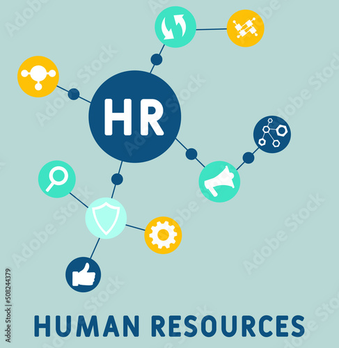 HR - Human Resources acronym. business concept background. vector illustration concept with keywords and icons. lettering illustration with icons for web banner, flyer, landing pag