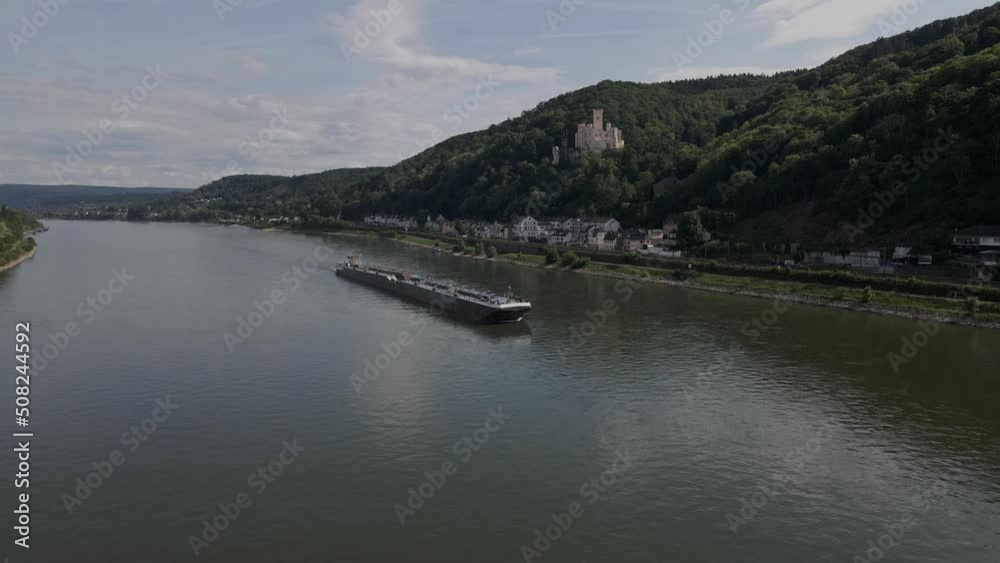 Flight over Rhine River near Lahnstein, Germany