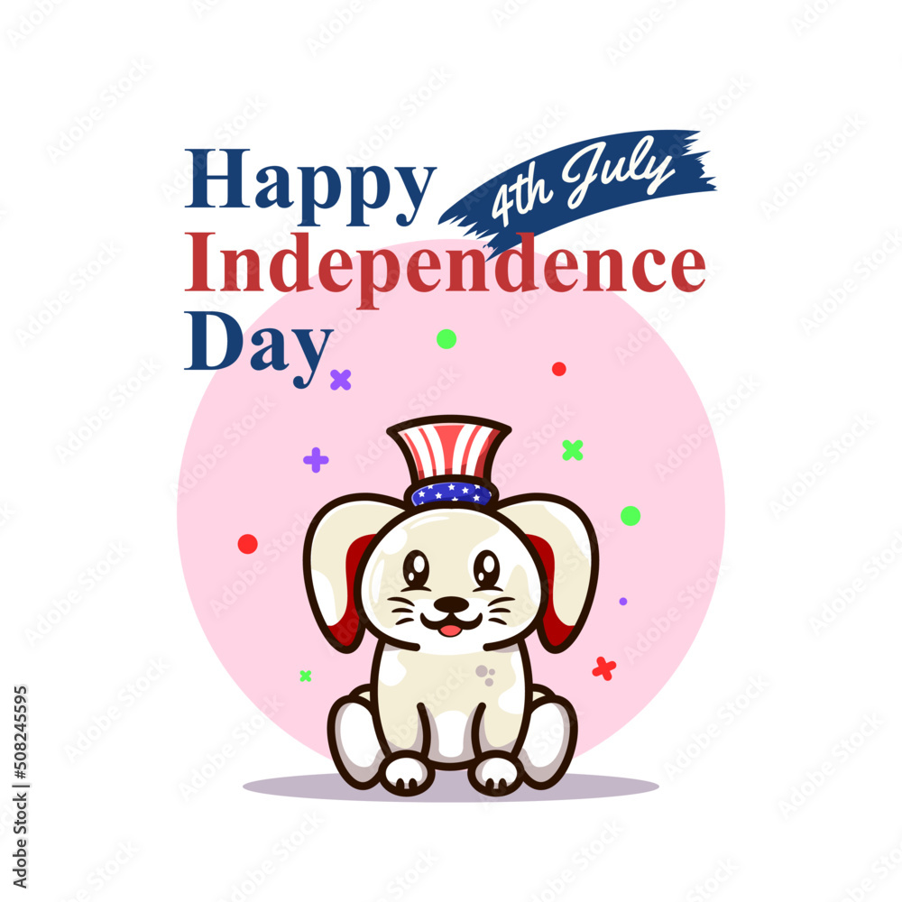 Fototapeta premium cute happy independence day 4th of july greeting card with bunny wearing american hat