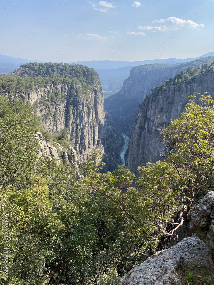 Impressive view from Tazi Canyon. Manavgat, Antalya,Turkey. (Bilgelik Vadisi). Great valley and cliff. Greyhound Canyon, Wisdom Valley.