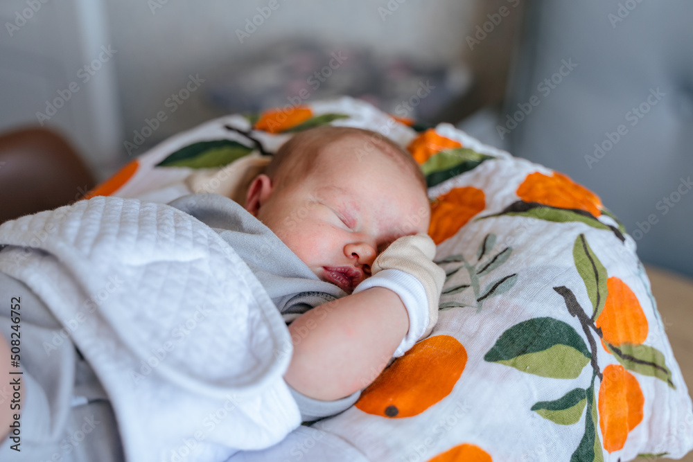 Portrait of a cute sleeping Caucasian newborn baby. Soft focus Portrait of a cute sleeping Caucasian newborn baby. Soft focus