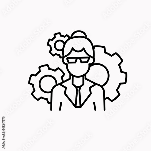 Woman managing skills icon. Outline woman managing skills vector icon for web design isolated on white background