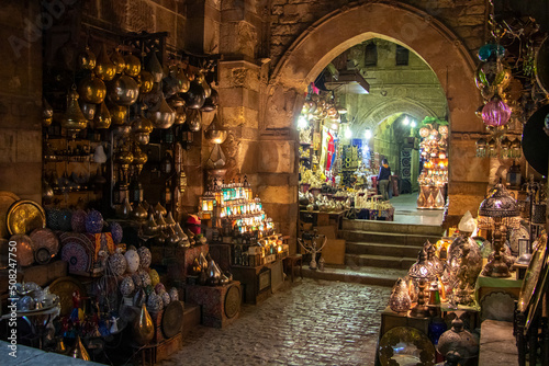 Fotografia View of the Khan el-Khalili Market.