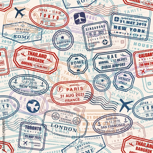 Passport stamps texture seamless vector