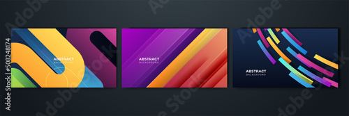 Set of gradient flowing geometric pattern background texture for poster cover design. Minimal color abstract gradient banner template. Modern vector wave shape for brochure