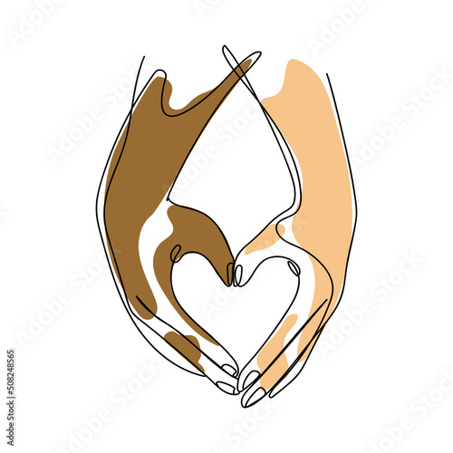 Vitiligo. Hands with vitiligo depigmentation forming heart shaped symbol vector illustration isolated on white background.Body positive self love flat design. depigmentation disease.