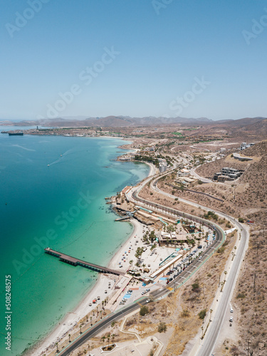 Aerial view of Playa El Coromuel, La Paz, Baja California Sur