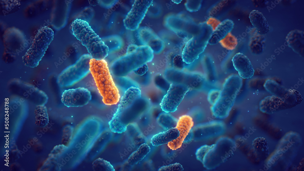 Antimicrobial Resistance (AMR) occurs when bacteria change over time and no longer respond to medicines. Genetic mutation in bacteria can lead to antibiotic resistance - obrazy, fototapety, plakaty 