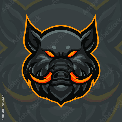 Crazy Pig, Wild Boar E-Sport Mascot Logo Design, Mascot, and Emblem Template Isolated Vector. Illustration Logo. Suitable for Game, Streamer, and E-Sport Team.