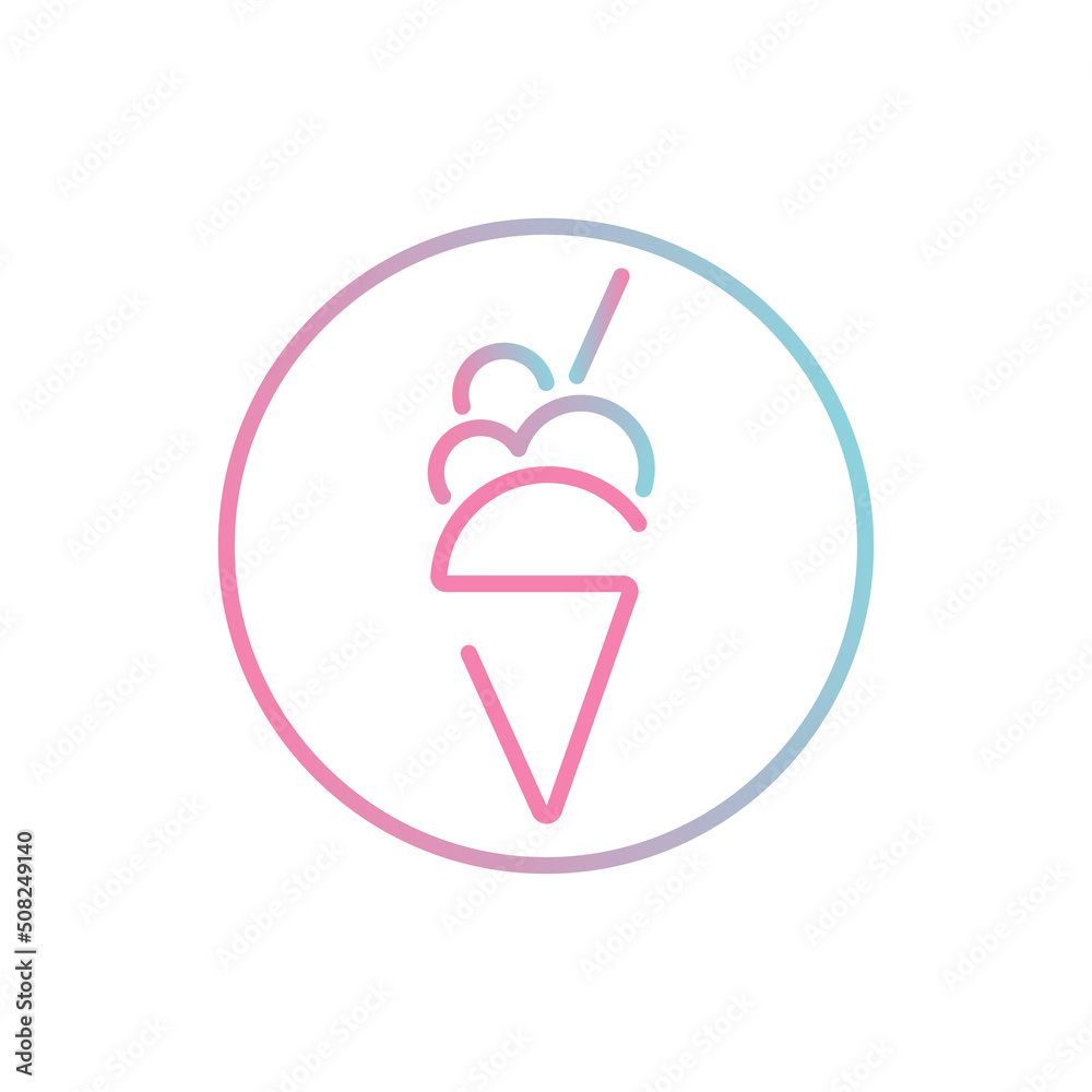 Ice cream logo in waffle cone. Linear ice cream logo for web design, logo, business card. Ice cream icon. Modern trendy logo. Gradient. Ice cream stock vector illustration. Isolated white background. Ice cream logo in waffle cone. Linear ice cream logo for web design, logo, business card. Ice cream icon. Modern trendy logo. Gradient. Ice cream stock vector illustration. Isolated white background.