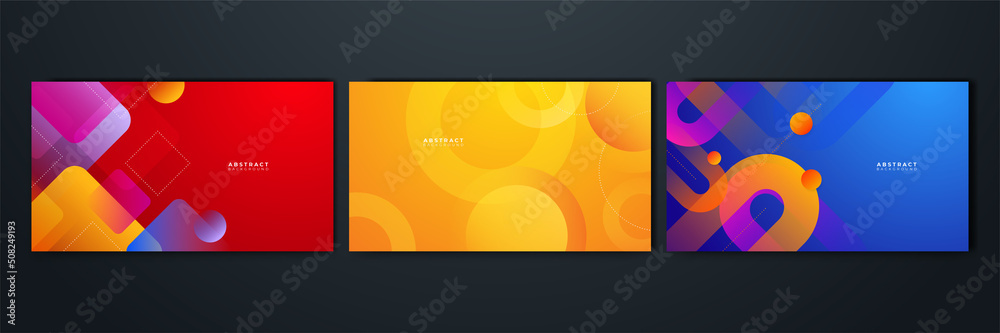 Set of gradient flowing geometric pattern background texture for poster cover design. Minimal color abstract gradient banner template. Modern vector wave shape for brochure