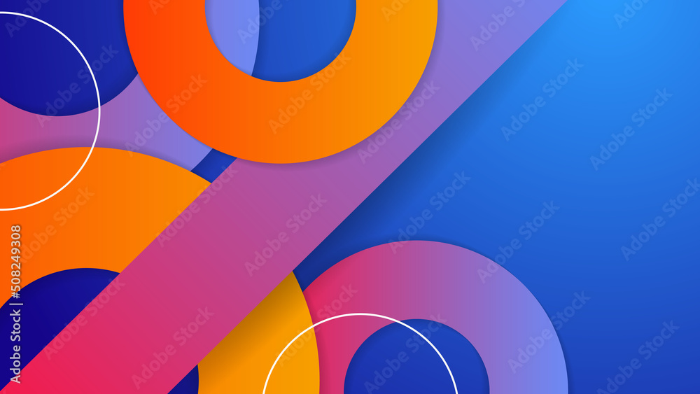Abstract blue orange red colorful background with geometric shapes and waves