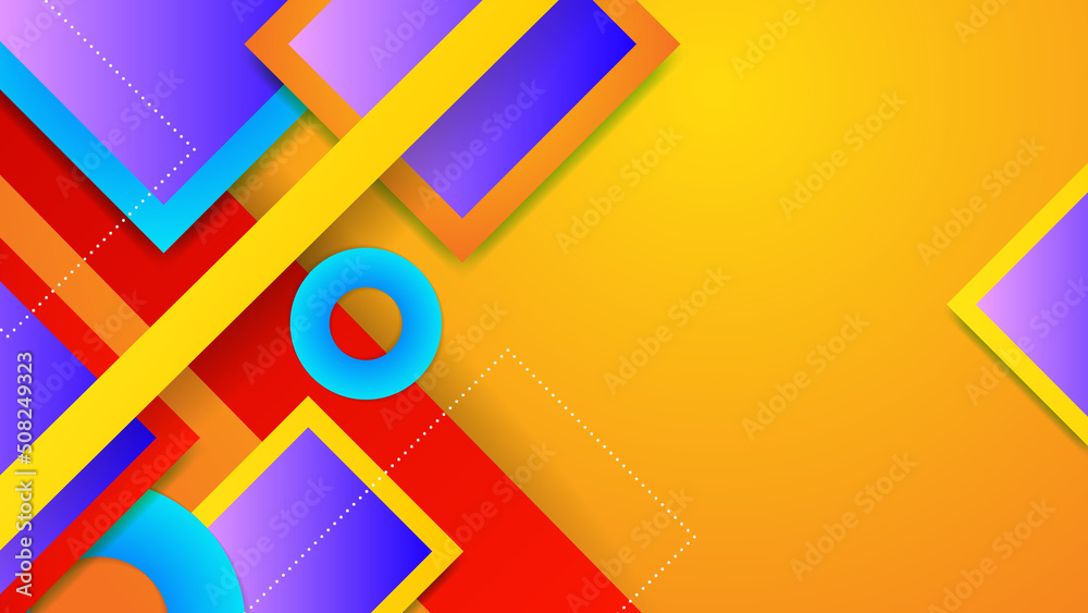Abstract blue orange red colorful background with geometric shapes and waves