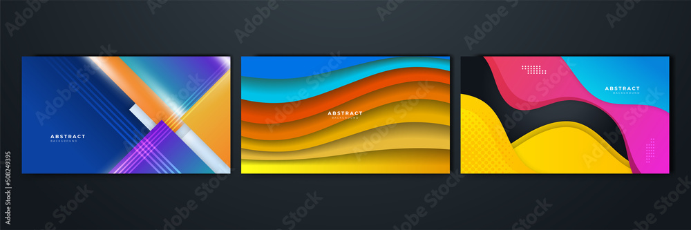 Set of gradient flowing geometric pattern background texture for poster cover design. Minimal color abstract gradient banner template. Modern vector wave shape for brochure Set of gradient flowing geometric pattern background texture for poster cover design. Minimal color abstract gradient banner template. Modern vector wave shape for brochure