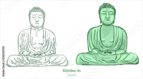 the great buddha of kamakura japan hand drawing vector illustration 