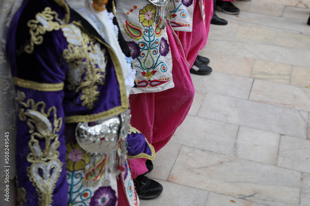 Fototapeta premium Turkey, Mugla, Mentese local cultural festival folklore (efe zeybek) men's and women's clothes