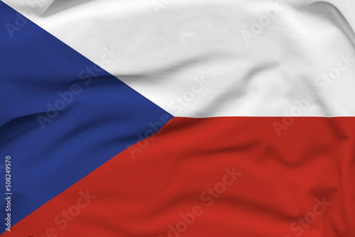 Czechia national flag, folds and hard shadows on the canvas