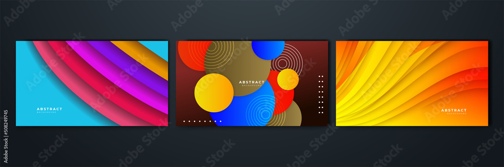 Set of gradient flowing geometric pattern background texture for poster cover design. Minimal color abstract gradient banner template. Modern vector wave shape for brochure Set of gradient flowing geometric pattern background texture for poster cover design. Minimal color abstract gradient banner template. Modern vector wave shape for brochure