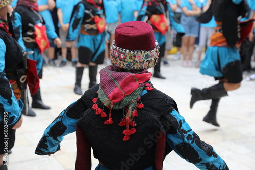Turkey, Mugla, Mentese local cultural festival folklore (efe zeybek) men's and women's clothes