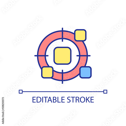Target RGB color icon. Taking to aim. Identify and detect element. Ignoring irrelevant details. Isolated vector illustration. Simple filled line drawing. Editable stroke. Arial font used