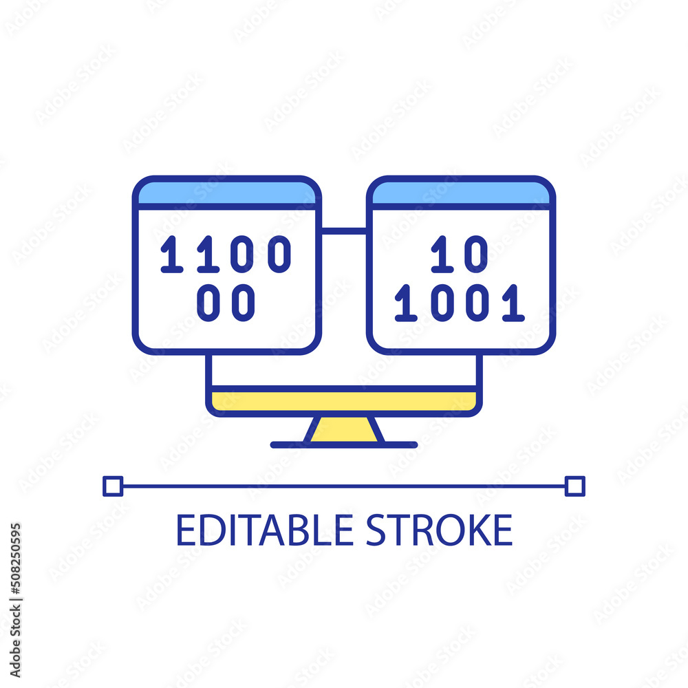 Programming RGB color icon. Machine code and language. Data processing. Computer engineering. Isolated vector illustration. Simple filled line drawing. Editable stroke. Arial font used Programming RGB color icon. Machine code and language. Data processing. Computer engineering. Isolated vector illustration. Simple filled line drawing. Editable stroke. Arial font used