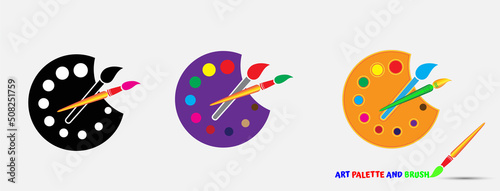 Art Palette and paintbrush icon design isolated on white background