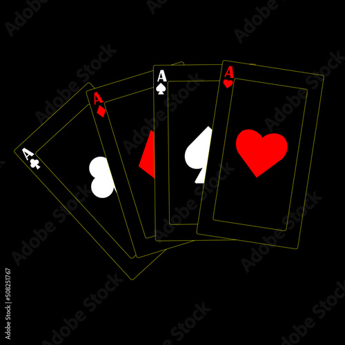 Image of black playing cards.
four aces with golden lines
