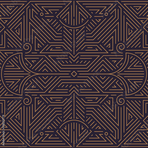 Vector abstract geometric line pattern, seamless art deco, gatsby style background. Golden retro luxury ornament.