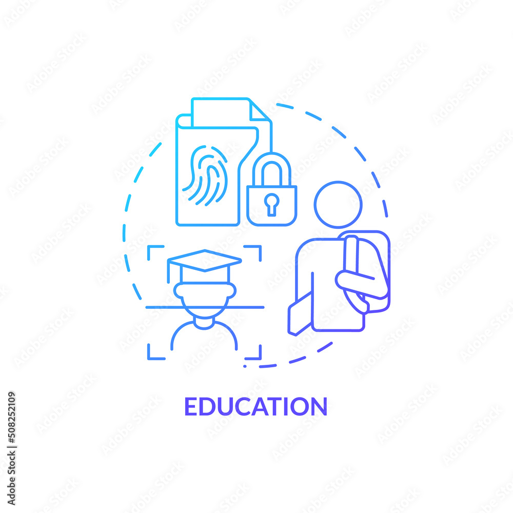 Education blue gradient concept icon. Biometric technology application abstract idea thin line illustration. Security system at schools. Isolated outline drawing. Myriad Pro-Bold font used Education blue gradient concept icon. Biometric technology application abstract idea thin line illustration. Security system at schools. Isolated outline drawing. Myriad Pro-Bold font used