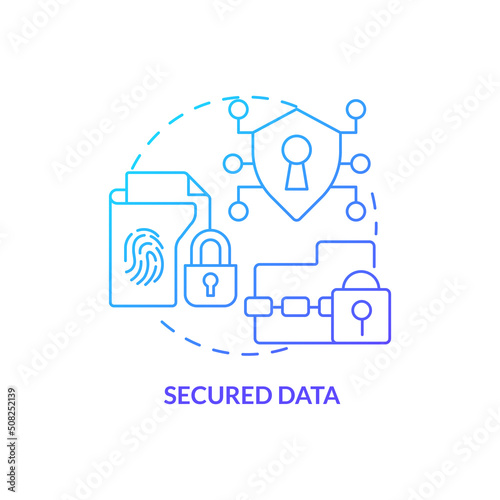 Secured data blue gradient concept icon. Biometric authentication advantage abstract idea thin line illustration. Sensitive information. Isolated outline drawing. Myriad Pro-Bold font used