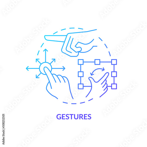 Gestures blue gradient concept icon. Behavioral measurement abstract idea thin line illustration. Hand movements recognition. Authentication method. Isolated outline drawing. Myriad Pro-Bold font used