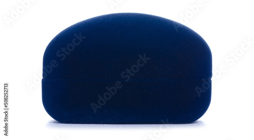 Closed blue jewelry box on white background isolation