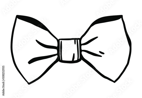 Hand drawn freehand vector bow tie knot accessory isolated on white background, Scribble sketch black and white style. Fashion icon element