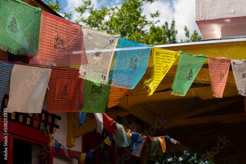Tibetan Buddhist prayer flag in air © pellephoto