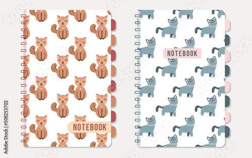Cute cats notebook cover collection - doodles kittens pattern. Planner  cover  stationery and others