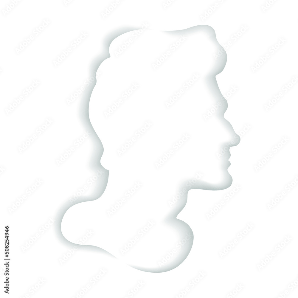 A man with short hair.Paper cut style.Face silhouette.Portrait of a male character.Male face in profile.Origami silhouette.Artistic illustration of craft paper cut design.