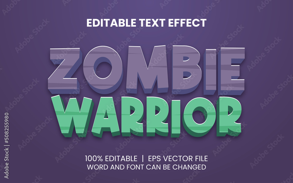 editable text effect with realistic green purple zombie warrior game style editable text effect with realistic green purple zombie warrior game style