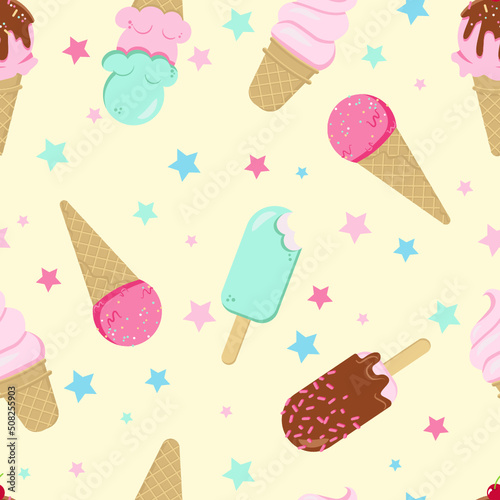 Ice Cream Popsicles Summer Fun Seamless Pattern