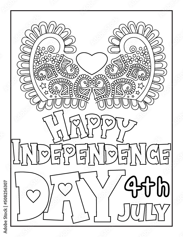 4th of July American Independence Day coloring page for kids and adults ...