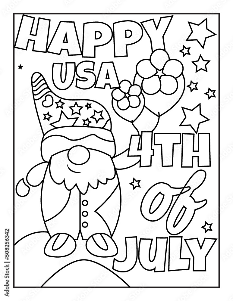 4th of July American Independence Day coloring page for kids and adults 