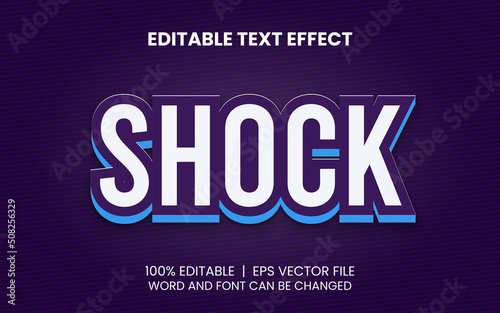 editable text effect with realistic purple, blue, and white shock style