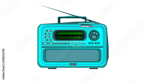 Vintage aqua radio set object illustration backdrop