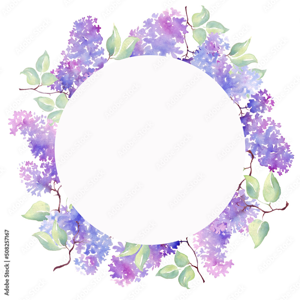 Lilac frame. Watercolor illustration. Hand-painted